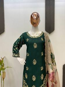 Última nueva colección de trajes Sharara de diseñador, telas de seda Chinon con bordado de secuencia, trabajo para mujer, ropa de boda - Product Image 4