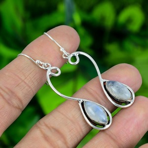 925 Plata estampada perfecto regalo de boda colgante de mujer 925 plata esterlina sólida hecha a mano piedras preciosas piedra lunar Spinner pendientes - Product Image 3