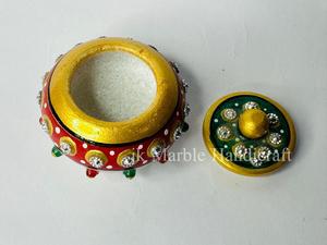 High Quality Handmade Marble <b>Stone</b> Storage Box Vermillion Dhani Design Best Price Wholesale Table Decor Gift Item Direct <b>Painted</b> - Product Image 5