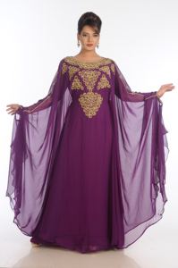 Georgette violette brodée Zari travail caftans islamiques - Product Image 5