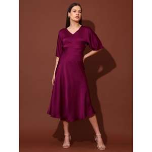 Kimono hasta el codo para mujer, manga con cuello en V, largo Maxi, ajustado y acampanado, estampado sólido, estilo superficie brillante, vestido acampanado de satén - Product Image 3