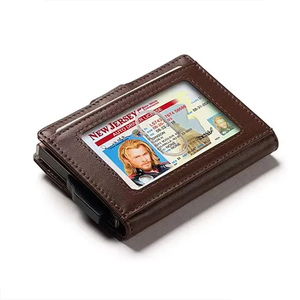 Portefeuille Mince en Cuir Vintage avec Blocage RFID Pop up en Métal pour Hommes, Portefeuilles en Cuir de Luxe Personnalisés, Vente en Gros - Product Image 5