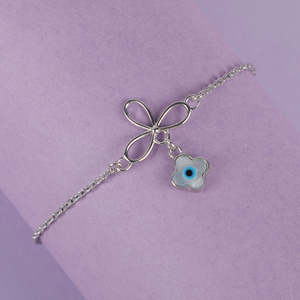 สร้อยข้อมือเงินแท้ 925 ประดับจี้รูปดอกไม้และดวงตาป้องกันภัย - Product Image 2