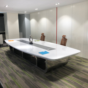 Modern white convertible conference <b>table</b> 6-14 person capacity <b>table</b> MDF aluminum base design Hotel conference <b>table</b> - Product Image 5