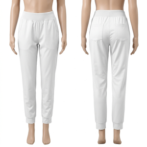 Womens Scrub <b>Jogger</b> Pant 180 GSM Premium Poly Cotton Spandex Fabric <b>White</b> Rib Waist Cuff Custom Embroidery Heat Transfer Logo - Product Image 1