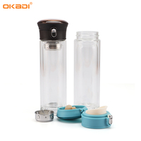 Bouteilles d'eau en verre à double paroi de haute qualité Nouveau produit Bouteille d'eau en verre avec infuseur à thé