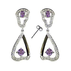 <b>Women's</b> <b>Silver</b> & Amethyst Teardrop <b>Hoop</b> <b>Earrings</b> Trendy Vintage Religious Gemstone Copper Jewelry <b>for</b> Parties - Product Image 1