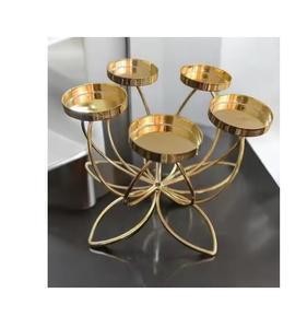 Gold Floral Metal Candle <b>Holder</b> Elegant 5-Arm <b>Tealight</b> Stand for Home Decor & Special Events - Product Image 1