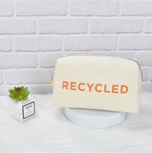 Trousse de maquillage de luxe en toile de coton avec logo personnalisé fermeture à glissière recyclée pochette cosmétique de voyage petit étui à la mode - Product Image 1