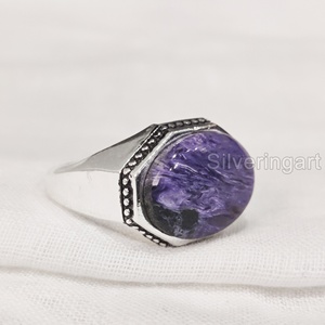 Nouvelle bague exclusive pour hommes naturel violet Charoite pierre précieuse bague de naissance toutes tailles bijoux de fête arabe bague en argent Sterling 925 - Product Image 1