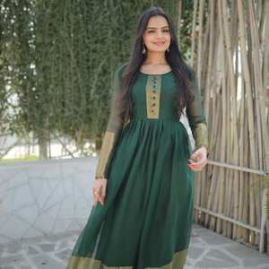 READYMADE-vestido de gasa con borde dorado, Vestido de manga larga con estilo - Product Image 1