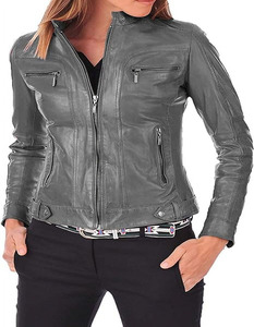Chaqueta de motociclista de piel de vaca auténtica para mujer, forro de viscosa acolchado, cremallera, Flashback, raya granate, acabado de camuflaje - Product Image 5