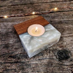 Modern Wooden and <b>Resin</b> <b>Epoxy</b> Candle Holder for Home, Hotel, and Spa Ambiance - Product Image 2