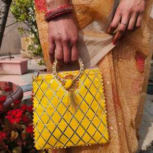 Indian Hand Bag with Stylish Pearl and Metallic Ball Handle Women's Bag Gota Work Shoulder Purses Broadcast Print Purse Gift - Product Image 3