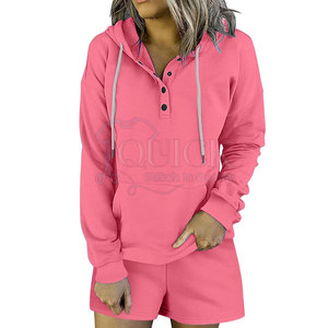Regular ligero 100% algodón tejido sólido mujeres con capucha hasta la rodilla sudaderas con capucha conjunto corto cómodo transpirable ropa Casual - Product Image 2
