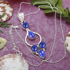 925 argent Sterling Lapis Lazuli forme ronde pendentif en pierres précieuses fait à la main cadeau de mariage parfait pour l'amour avec 925 bijoux estampillés - Product Image 2