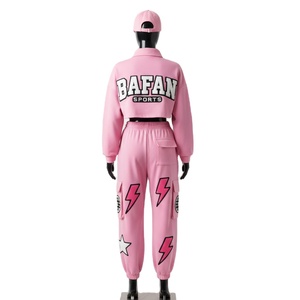<b>Women</b> crop <b>top</b> shirt and pant high quality cotton polyester <b>fleece</b> GSM soft pink oversized custom heat print logo <b>Women's</b> Sets - Product Image 2