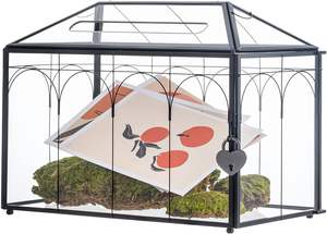 Handmade Vintage Black Glass <b>Card</b> Box with Lock Slot Large Geometric Terrarium Design Contemporary Wedding Reception <b>Card</b> <b>Holder</b> - Product Image 2
