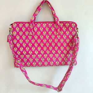 Sac pour ordinateur portable matelassé floral vintage de haute qualité fait à la main avec fermeture éclair et poignée pour les voyages - Product Image 1