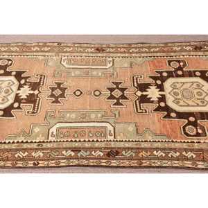 Turkish Vintage <b>Runner</b> Rug 3.4x9.5 ft, Brown <b>Green</b> Abstract Wool Rug - Product Image 4