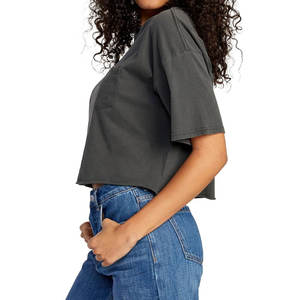 Camisetas cortas para mujer, medias mangas con diseño de cuello redondo, camisetas de verano hechas de algodón de Color sólido, Top corto - Product Image 3