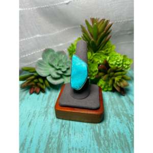 Navajo-Made <b>Statement</b> <b>Ring</b> with Kingman Turquoise & Sterling <b>Silver</b> Size 9 Everyday Gemstone <b>Ring</b> with Natural Stone Inlay - Product Image 1