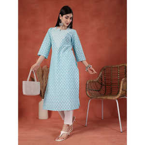 Women's Trendy Embroidered Neck Straight Kurta Crocheted Breathable Knee-Length <b>Dress</b> <b>One</b> <b>Size</b> Fits All for Special Daily Use - Product Image 6