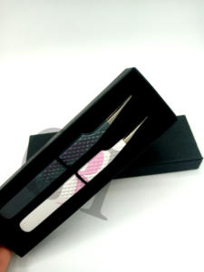 Vente en gros de différentes couleurs de revêtement en poudre isolation en acier inoxydable pointe argentée pince à épiler extension de cils logo personnalisé outil de beauté - Product Image 6