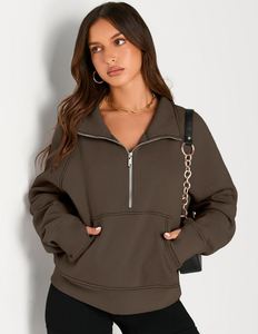 Nouveauté femmes 2025 automne mode tenues nouveau demi fermeture éclair recadrée à capuche pull polaire quart fermeture éclair sweat à capuche sweats - Product Image 6