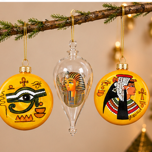 Adornos Navideños de Vidrio Pintados a Mano de Lujo con Diseño Faraónico Egipcio y Acabado Brillante Coleccionables - Product Image 1