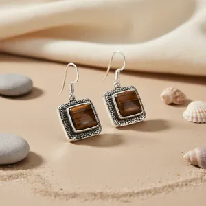 Pendientes de Moda para Mujer con Ojo de Tigre, Plata 925, Oro Rosa, Oro Blanco, Piedras Principales: Granate, Amatista, Diamante, Joyería con Piedras Preciosas - Product Image 1