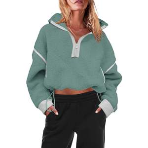 <b>Women</b> Custom Printed Hooded Sherpa Fleece <b>Quarter</b> <b>Zip</b> <b>Sweatshirt</b> Soft Warm Long Sleeve Trackstar OEM Private Label - Product Image 2