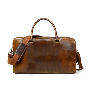 Bolsa de Viaje de Fin de Semana de Cuero con Cierre de Cremallera, Bolsa de Viaje Resistente de Color Marrón, Estilo Artesanal - Product Image 2