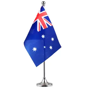 Factory Direct Australian Luxury Table Flags Imported Silk Double Side Print Flags / Stainless Steel Pole Stand Mini Desk Flag