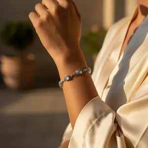 925 Sterling Silver Women's Moonstone <b>Bracelet</b> Diamond <b>Pearl</b> Rhodium Plated Religious Style Charm <b>Bracelet</b> Rose <b>Gold</b> Material - Product Image 2