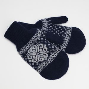 Gants d'hiver unisexes de la marine, mitaines de Noël, design flocon de neige, thermique, écologique, tricoté en cachemire de Mongolie biologique - Product Image 1