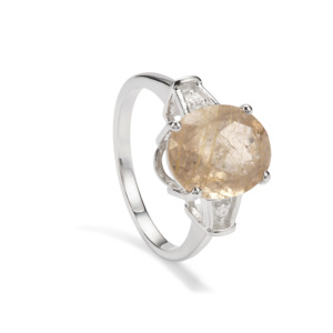 Bague en quartz rutile doré 4,10 carats avec zircon blanc en argent sterling - Product Image 1