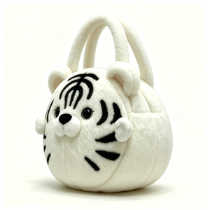 Bolso de mano de peluche de tigre blanco redondo personalizado, Bolso de peluche de tigre de dibujos animados con forma de bola, Adorable peluche de tigre blanco, Temática animal para niños - Product Image 4