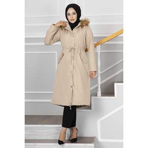 Ayla Tunnel Belted Hijab Coat para patrón regular multicolor Hecho en Turquía - Product Image 4