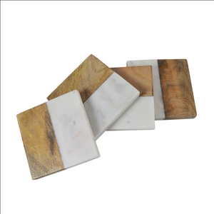 2023 vente chaude caboteur en bois d'acacia blanc hexagone rond carré personnalisation tasse caboteur sous-verres en bois et en marbre pour boissons - Product Image 3