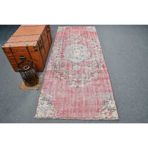 Turkish Vintage Rug, <b>Runner</b> 3.2x8.3 ft (99x254 cm) Rug, <b>Red</b> Southwestern Wool Rug - Product Image 1