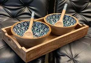 Encantador cuenco de madera impreso pintado a mano, acento de mesa decorativo para cocina, exhibición de comedor y uso de regalo - Product Image 5