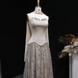 Abito da sera Jancember LSZ627 color champagne con perline di cristallo, abito da ballo senza spalline a trapezio, Vestido De Noche, per feste di fidanzamento formali - Product Image 5