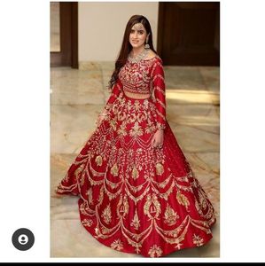 Impresionante colección de bodas bordado pesado seda algodón vestido blusa Lehenga Dupatta Dabka trabajo cuentas de cristal elegante - Product Image 1