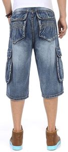 Baggy Jean Shorts pour Homme Jorts Casual Loose Fit Long Denim Shorts Cargos Style - Product Image 4