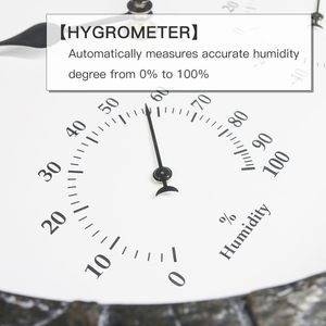 นาฬิกาแขวนผนังหินชนวนแบบเรียบง่ายขนาด 14 นิ้ว พร้อมเทอร์โมมิเตอร์และไฮโกรมิเตอร์ สถานีตรวจอากาศทรงกลมสไตล์วินเทจสำหรับใช้ภายในและภายนอกอาคาร - Product Image 5