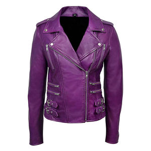 Wholesale Price Women'<b>s</b> Brown Leather Moto <b>Jacket</b> Stand Collar Zipper Closure Full Sleeve Solid Color <b>Biker</b> Style Autumn Wear - Product Image 5