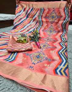 High Quality Indian Designer Banarasi Georgette Saree with Blouse Piece Soft Handloom Silk for Party Wear - Product Image 6