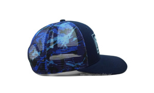Impresión personalizada Camo Mesh azul marino camionero sombreros bordado Logo diseño RCA camionero sombreros malla al por mayor - Product Image 5