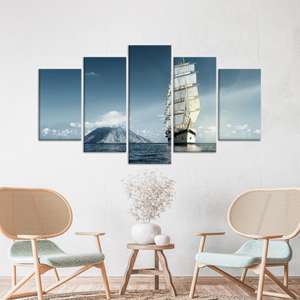 Decoración costera elegante: lienzo impreso de un velero, JUEGO DE 5 LIEÑOSS IMPRESOS VARIADOS - Product Image 1